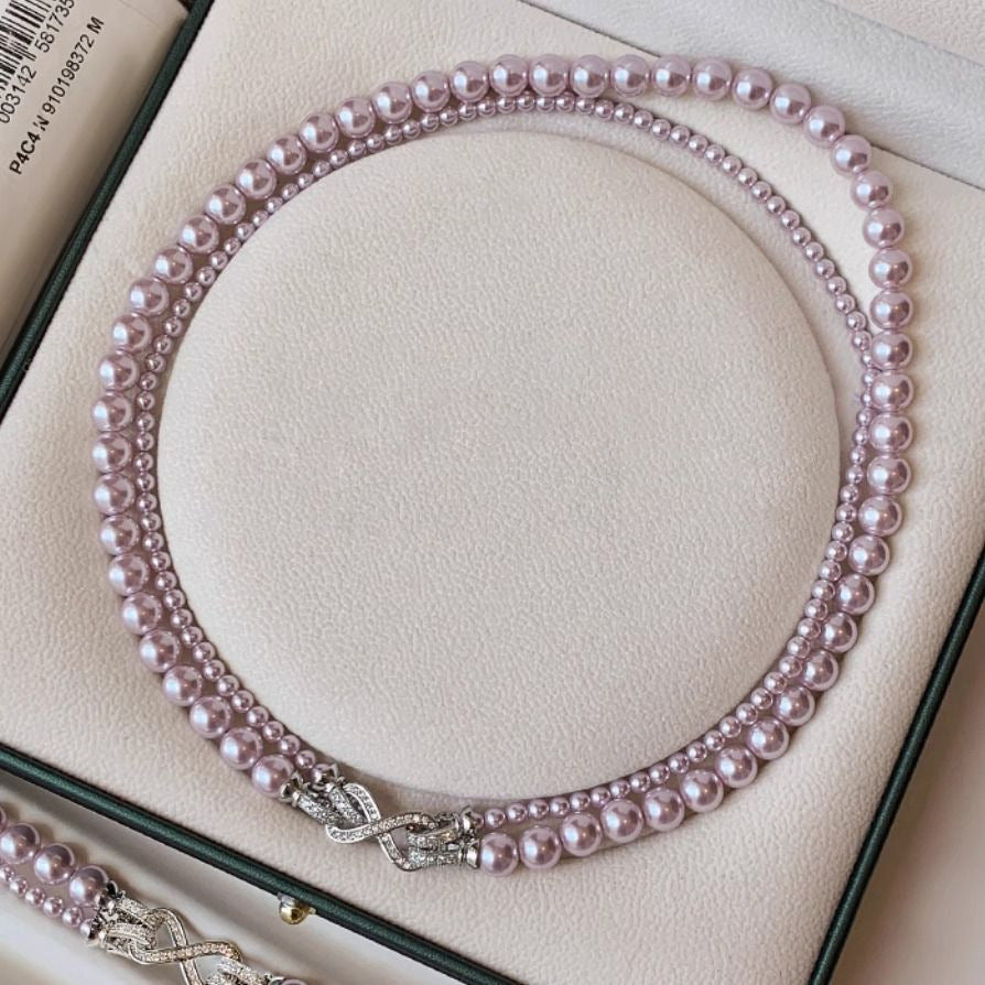 Double Layer Twin Temperament Pearl Sweater Chain Light Necklaces