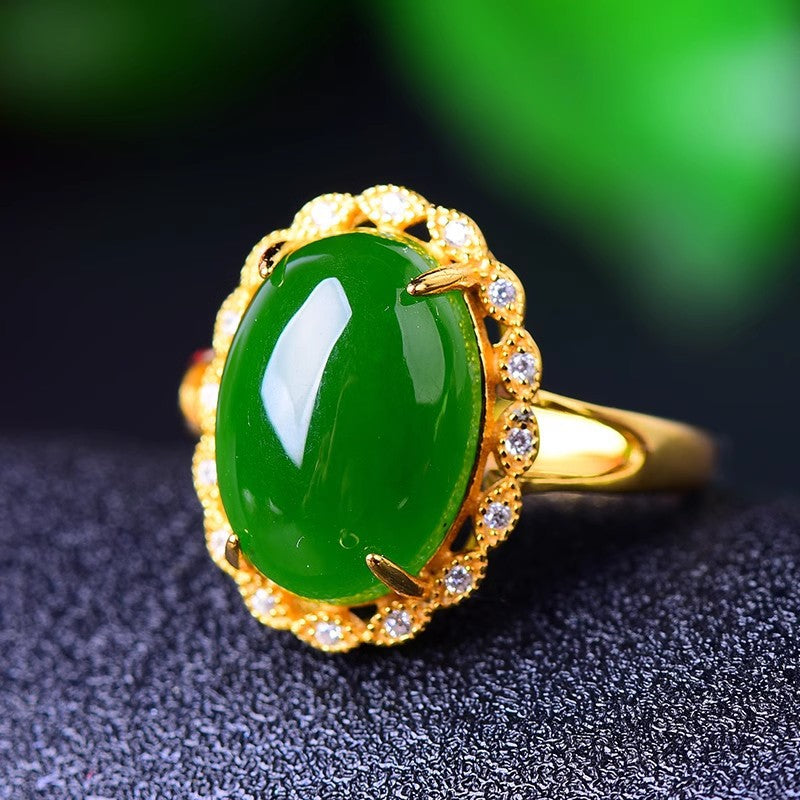 Imitation Jade Female Gold-plated Inlaid Suet Rings