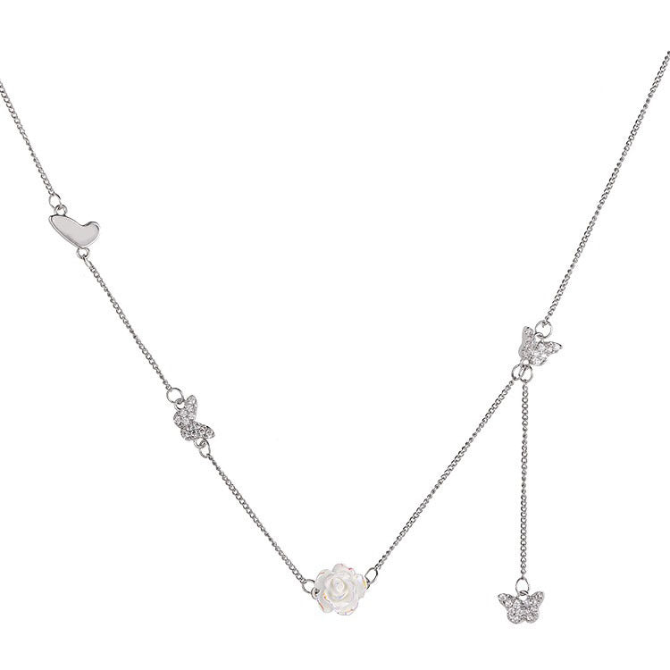Tassel Pearl Female Niche Design Camellia Necklaces