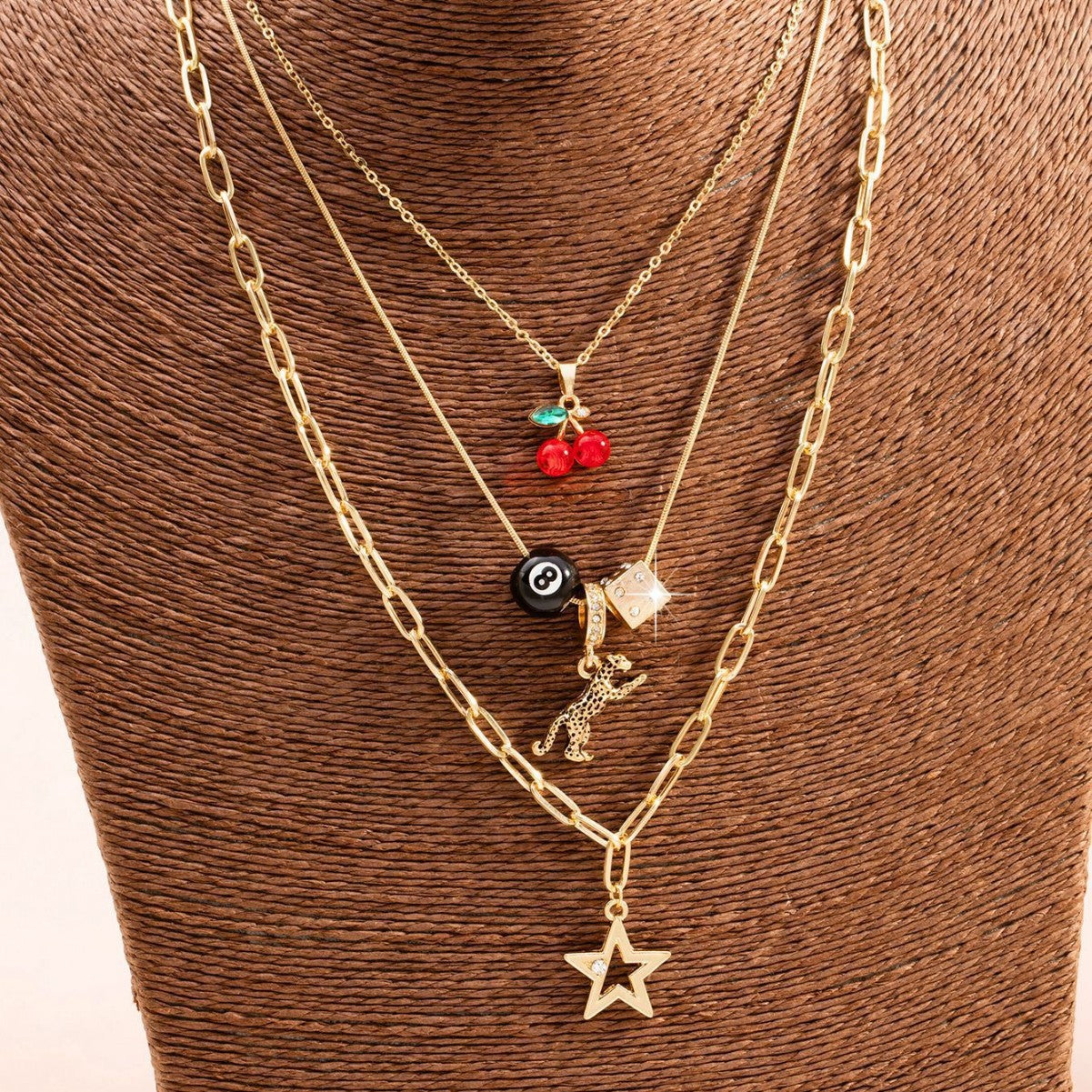 Women's Acrylic Cherry Alloy Leopard Sieve Twin Necklaces