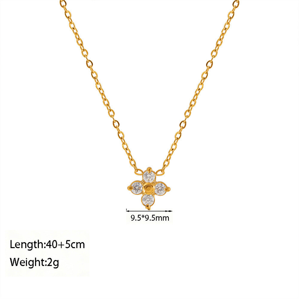 Small Zircon Four-leaf Flower Full Diamond Light Luxury High-grade Necklace