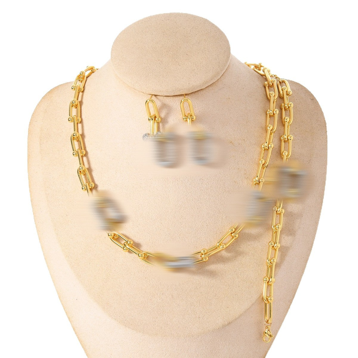 Women's Gold Inlaid Zircon U-shaped Stainless Steel Bamboo Buckle Necklaces