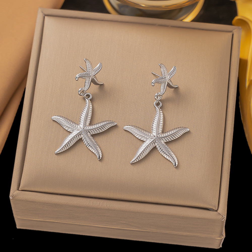 Women's Elegant Stainless Steel Starfish Chain Niche Earrings