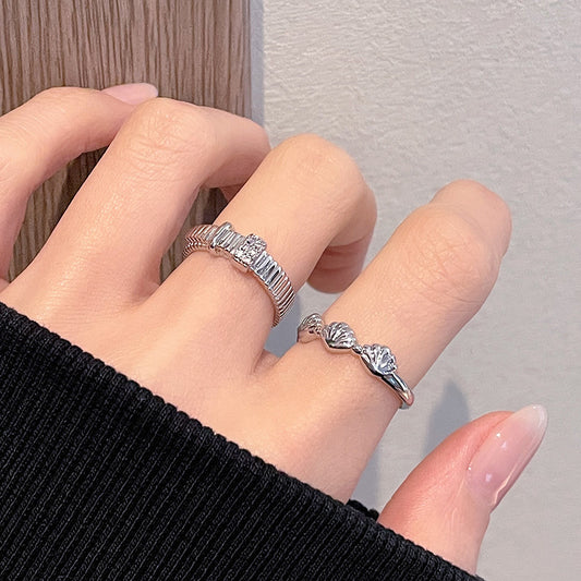 Bow Square Open-end Zircon Female Simple Personality Rings