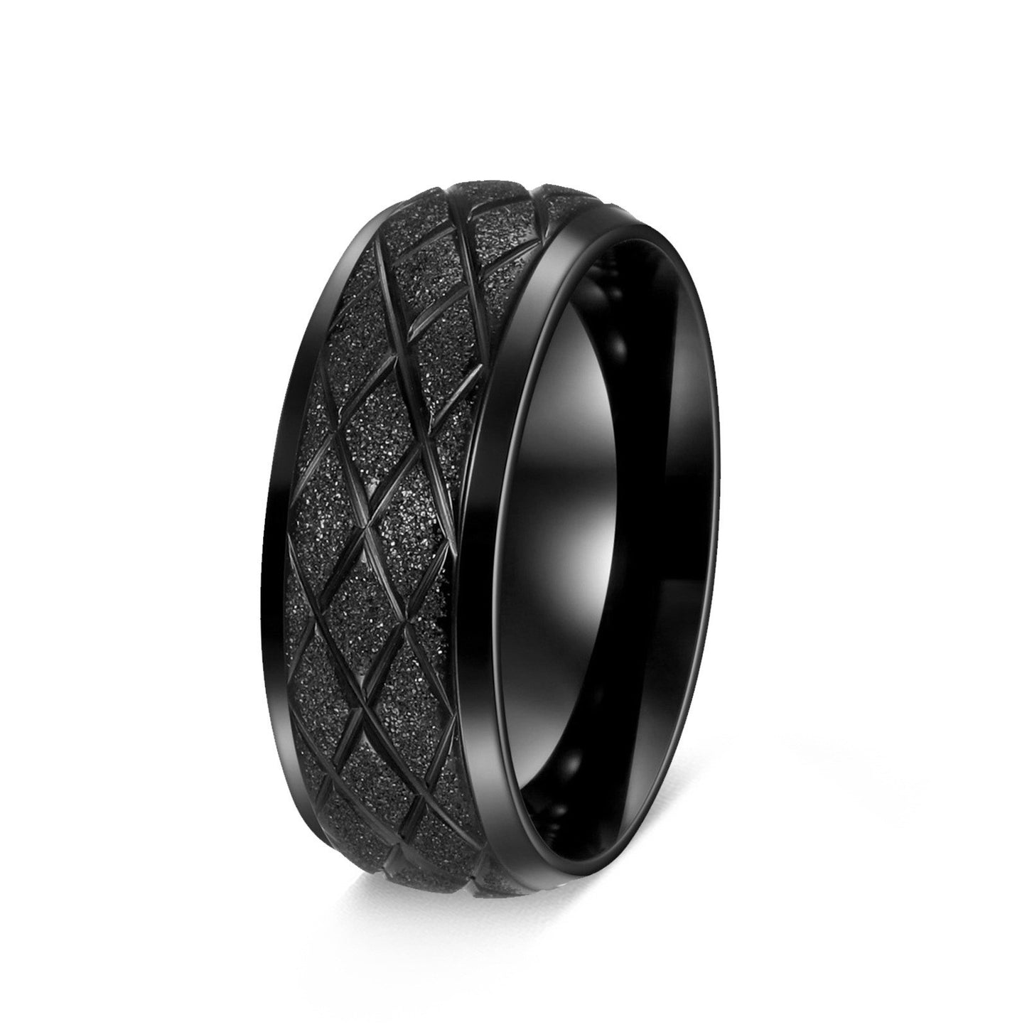 Diamond Plaid Line Frosted Couple Titanium Rings