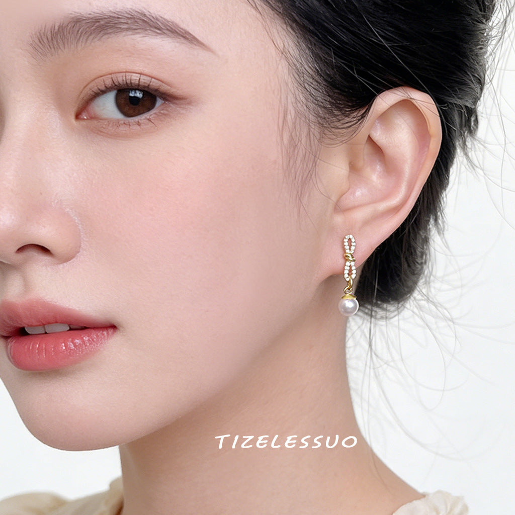 Sense Micro Inlaid Zircon Bends Hitches Geometric Stud Earrings