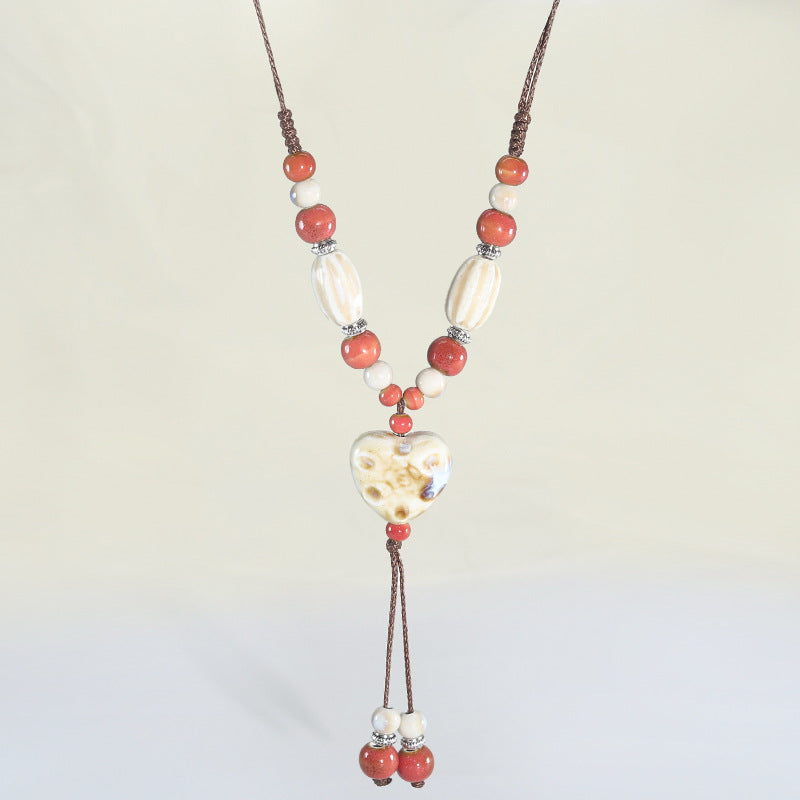 Long Ceramic Woven Love Star Sweater Necklaces