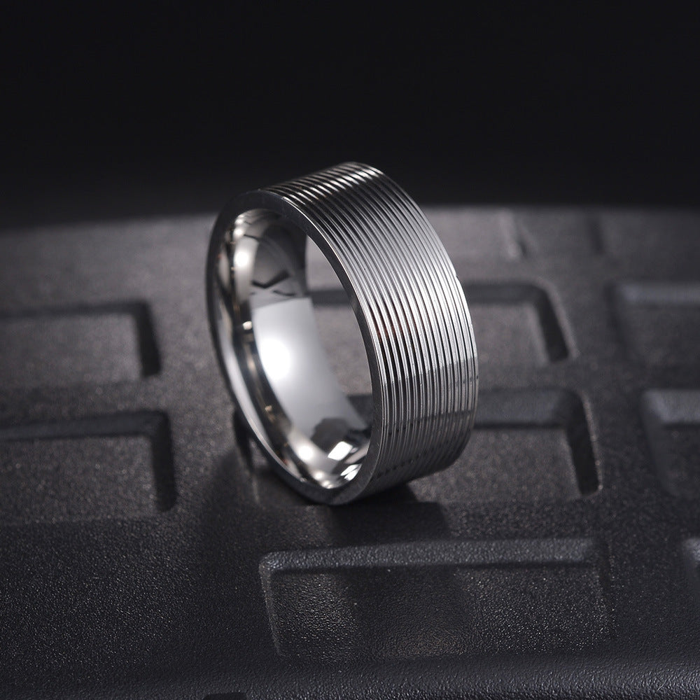 Men's Ornament Threaded Titanium Steel Vacuum Electroplating Rings