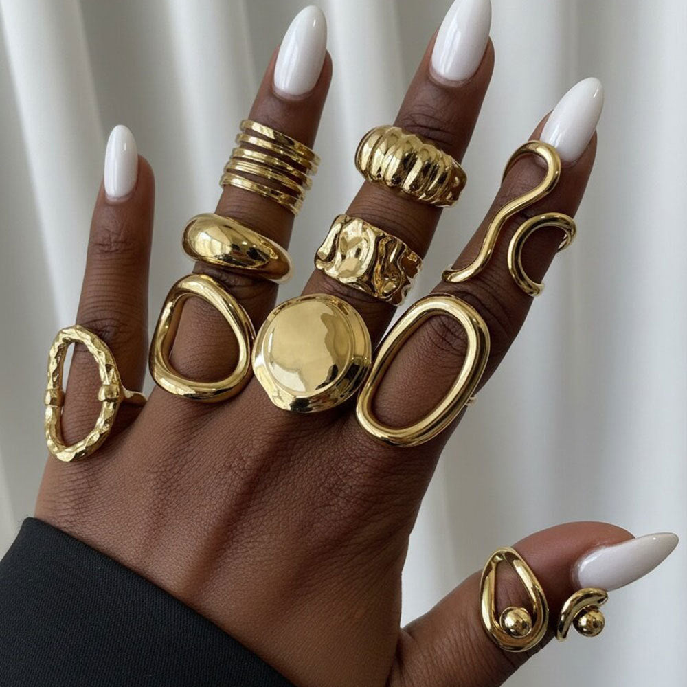 Retro Liquid Glossy Irregular Geometric Hollow Rings