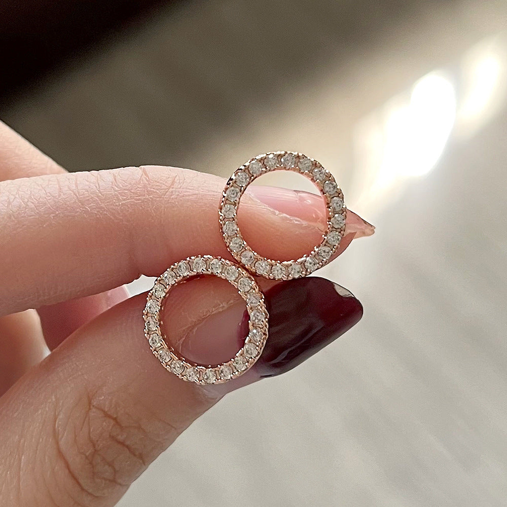 Korean Style Dignified Hollow Circle Zircon Earrings