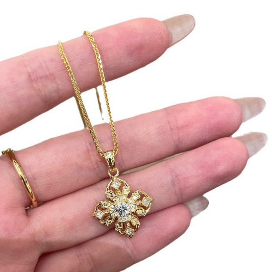 Ancient Gold Rotating Spot Drill Vajra National Trendy Style Necklaces