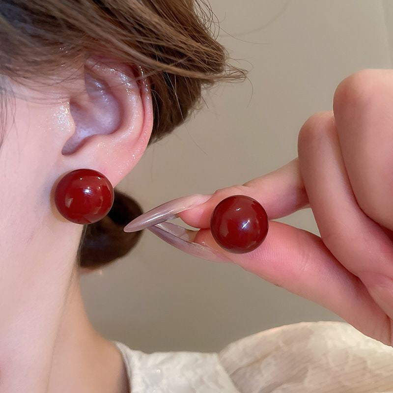 Women's Sier Needle Red Irregular Ear Retro Exaggerated Earrings