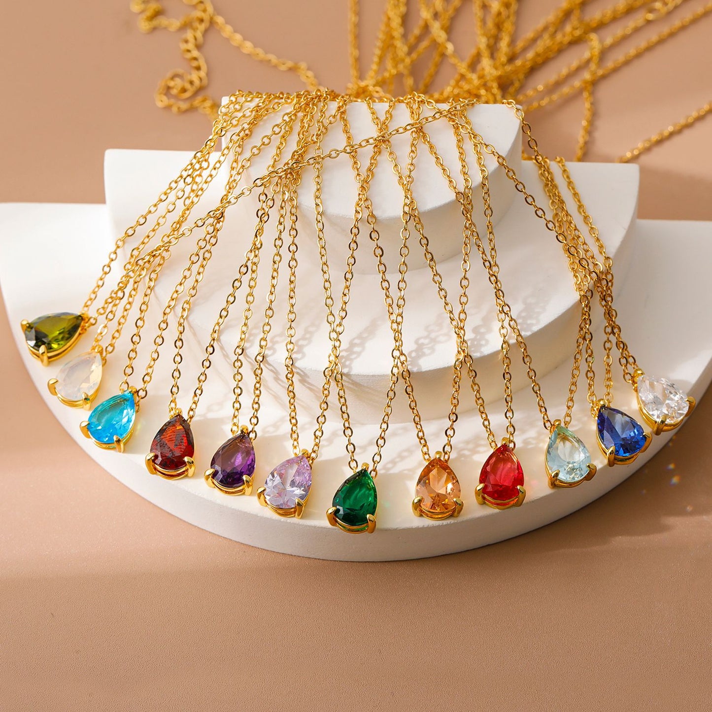 Drop Zircon Month Birthstone Birthstones Pear-shaped Necklaces