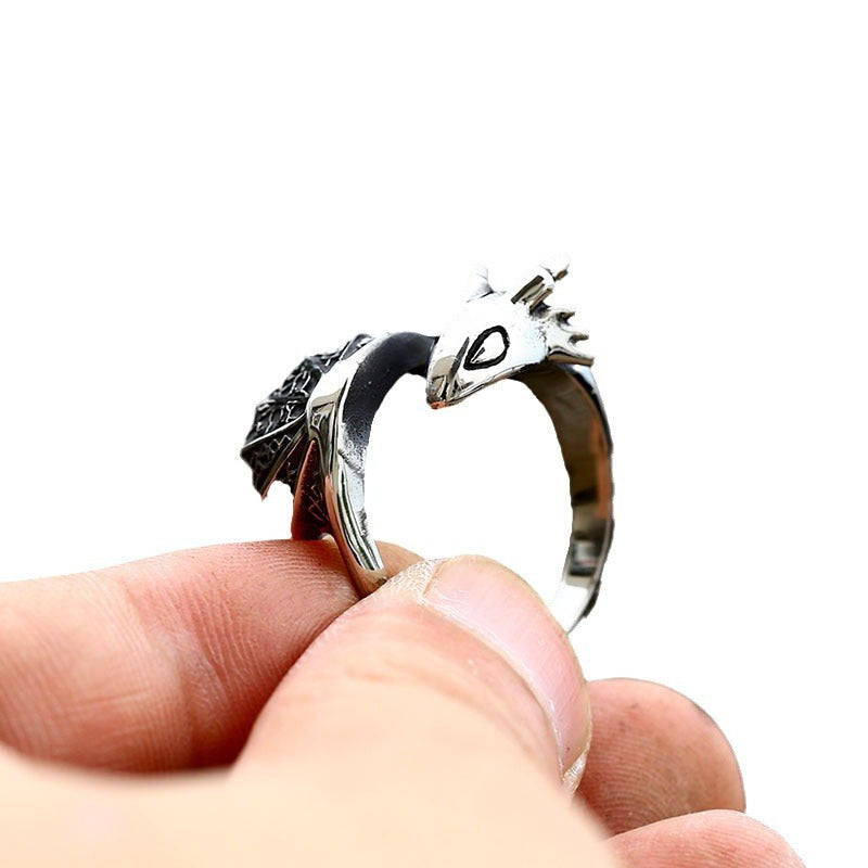 Men's Stainless Steel Casting Dragon Vintage Distressed Rings