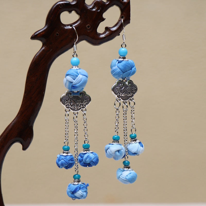 Yunnan National Style Dali Blue Dyed Earrings