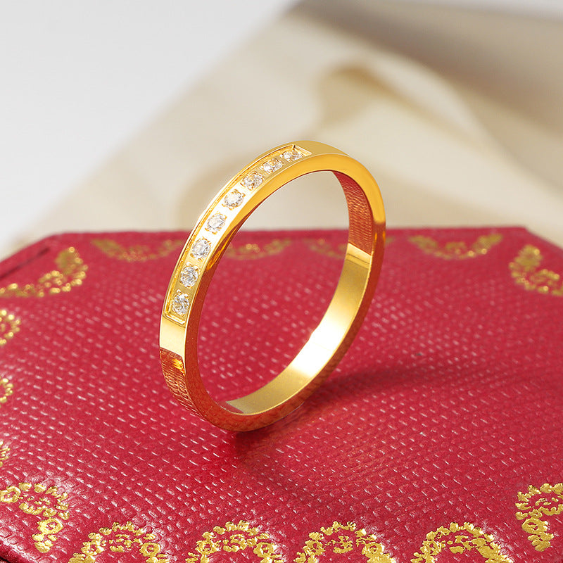 Diamond Titanium Steel Gold-plated Female Cold Rings