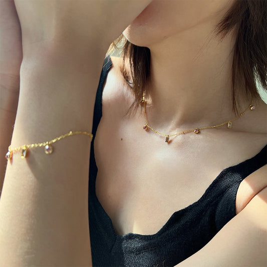 Refined Zircon Tassel Titanium Steel French Advanced Necklaces