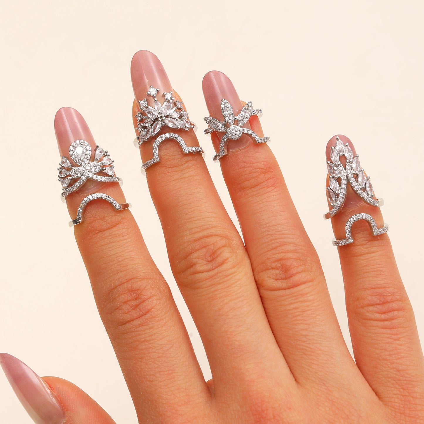Copper Inlaid Zircon Nail Female Graceful Rings