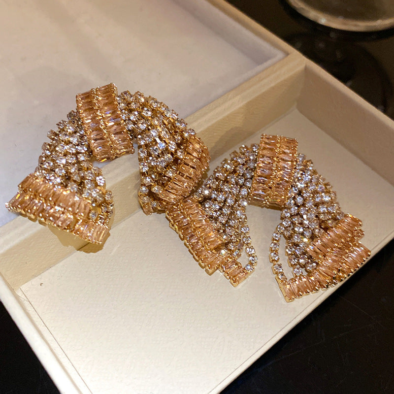 Sier Needle Zircon With Diamond Cross Personality Fashion Refined Grace Earrings