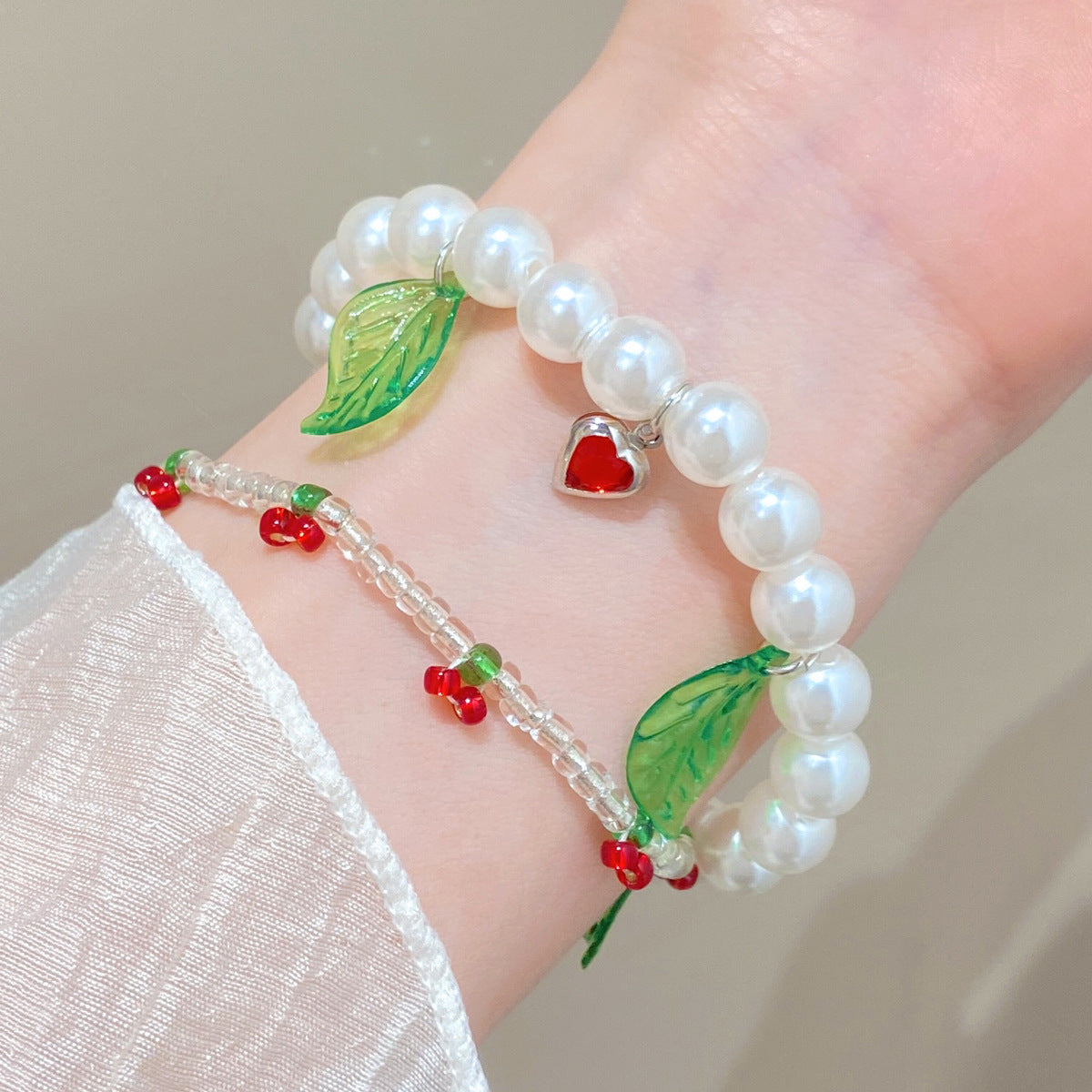 Summer Love Leaf Pearl Female Beaded Bracelets