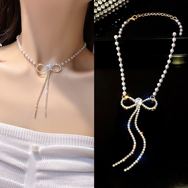 Women's Drop Tassel Pearl Double Layer Temperament Clavicle Chain Necklaces