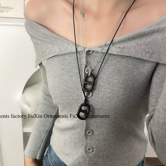 Women's Pig Nose Ebony Chain Long Design Sweater Simple Temperamental Necklaces