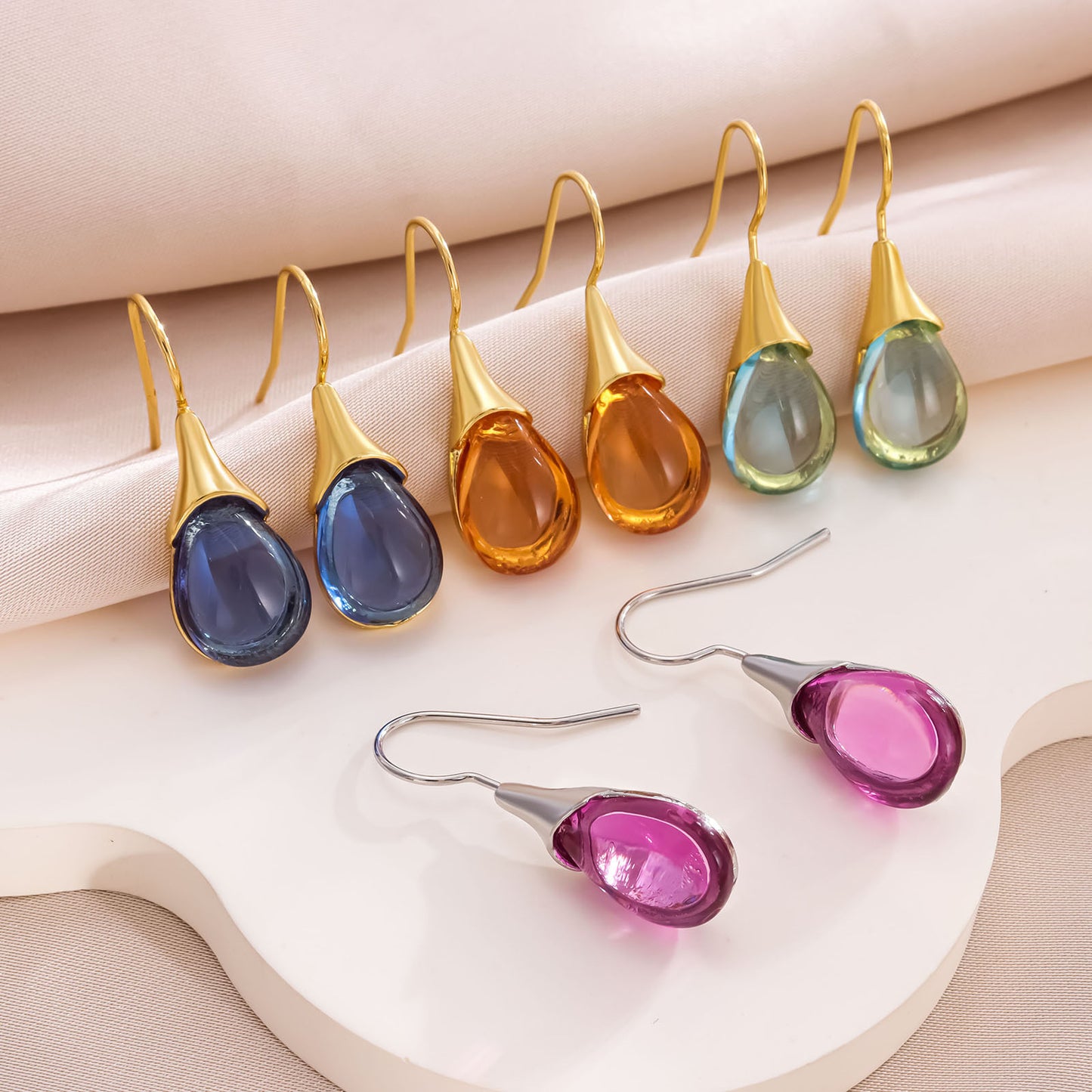 Imitation Cat's Eye Four-color Simple Jewel Earrings