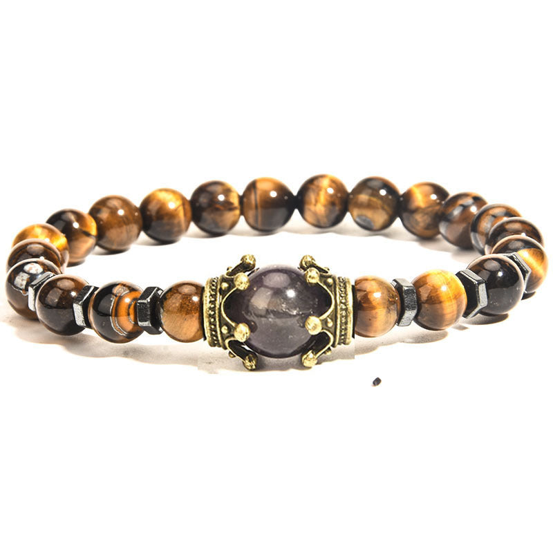 Men's Fashion Luxury Alloy Crown Tigereye Beads Bracelets