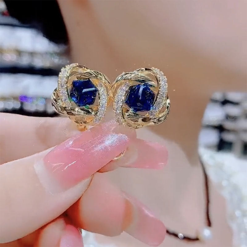 Women's Cube Sugar Blue Crystal For Fashionable Stylish High-grade Niche Stud Earrings