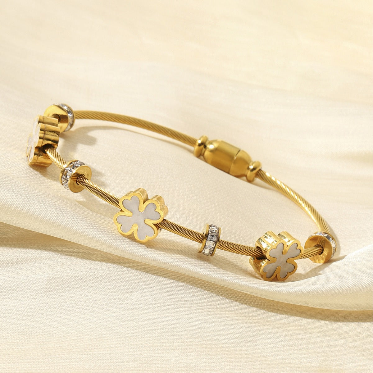 Square Crystal Titanium Steel High-grade Flower Fashionable Simple Bracelet