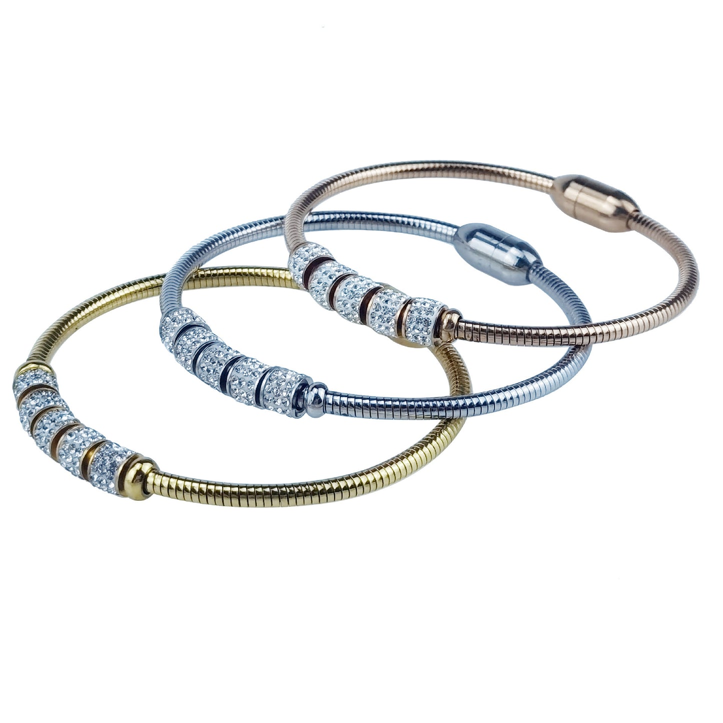 Simple Titanium Steel Diamond Stainless Magnetic Buckle Lucky Beads Beaded Bracelets