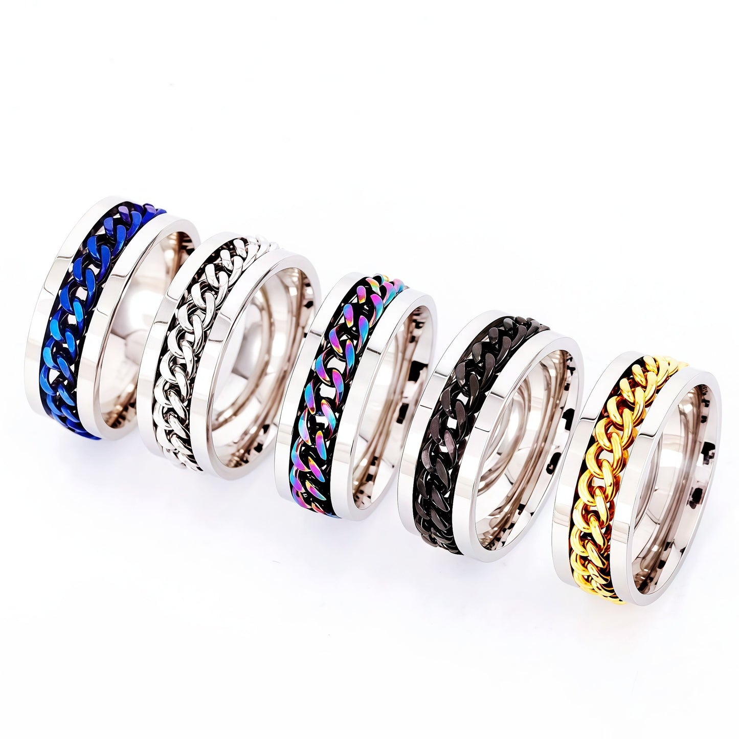 Men's Beer Adjustable Decompression Rotatable Chain Titanium Ring