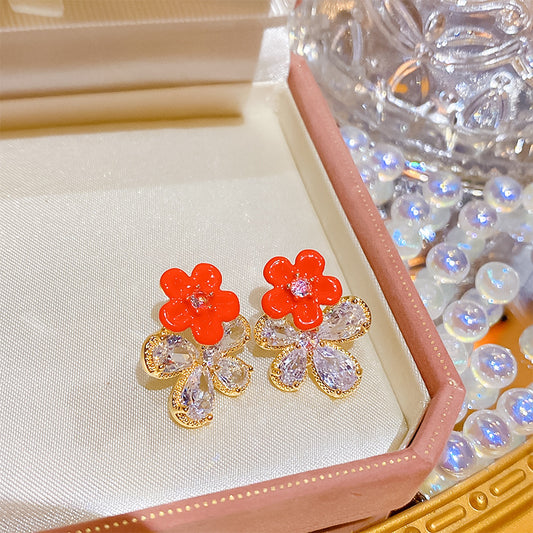 Flower Collection Real Gold Plating Quality Sweet Earrings