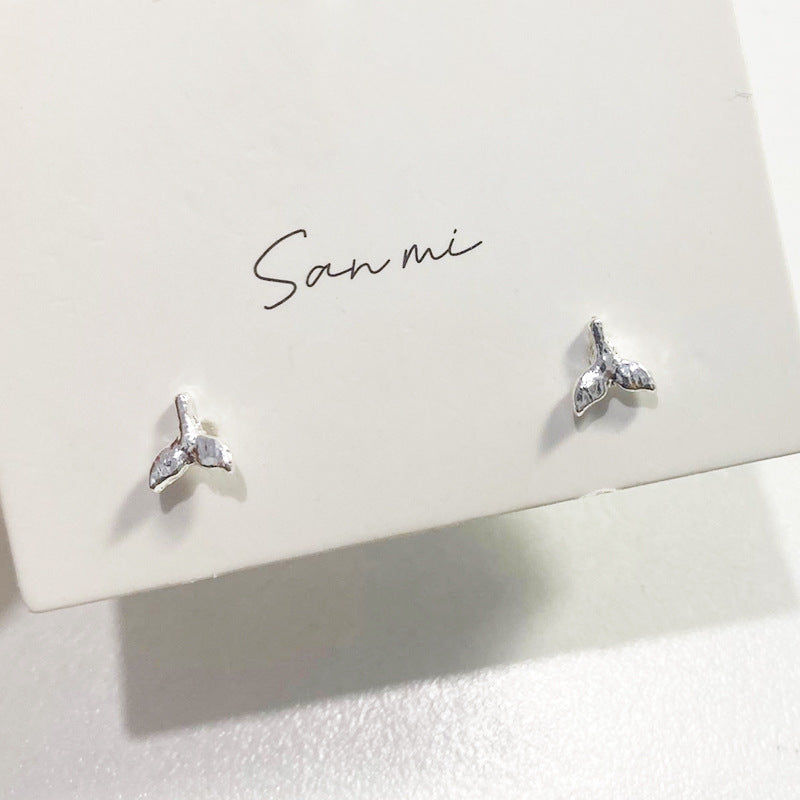 Fresh Plain Sier Plated Bow Female Small Simple Stud Earrings
