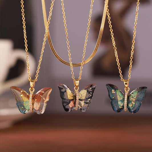Steel Resin Butterfly Shape Copper With Necklaces