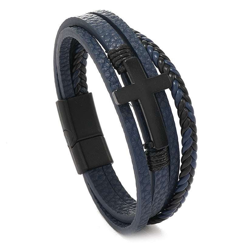 Men's Alloy Black Cross Magnetic Buckle Multilayer Simplicity Bracelets