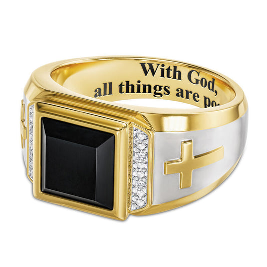 Men's Has Everything Belief Cross Imitation Black Rings