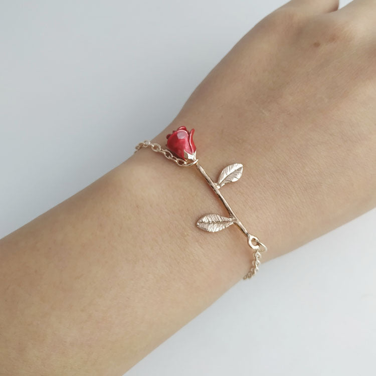 Red Rose Simple Graceful Sweet Flowers Bracelet