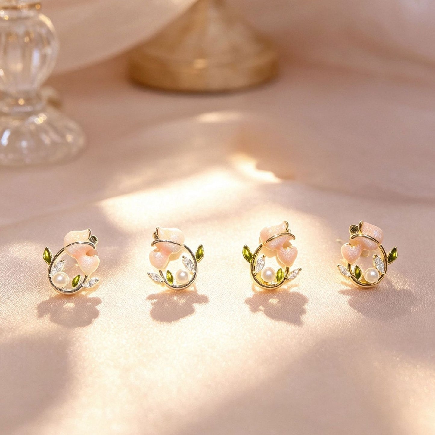 Tulip Female Beads Zircon Flower Auricular Needle Light Rings