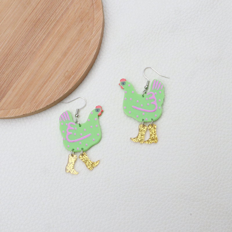 Creative Acrylic Funny High Heels Cock Earrings