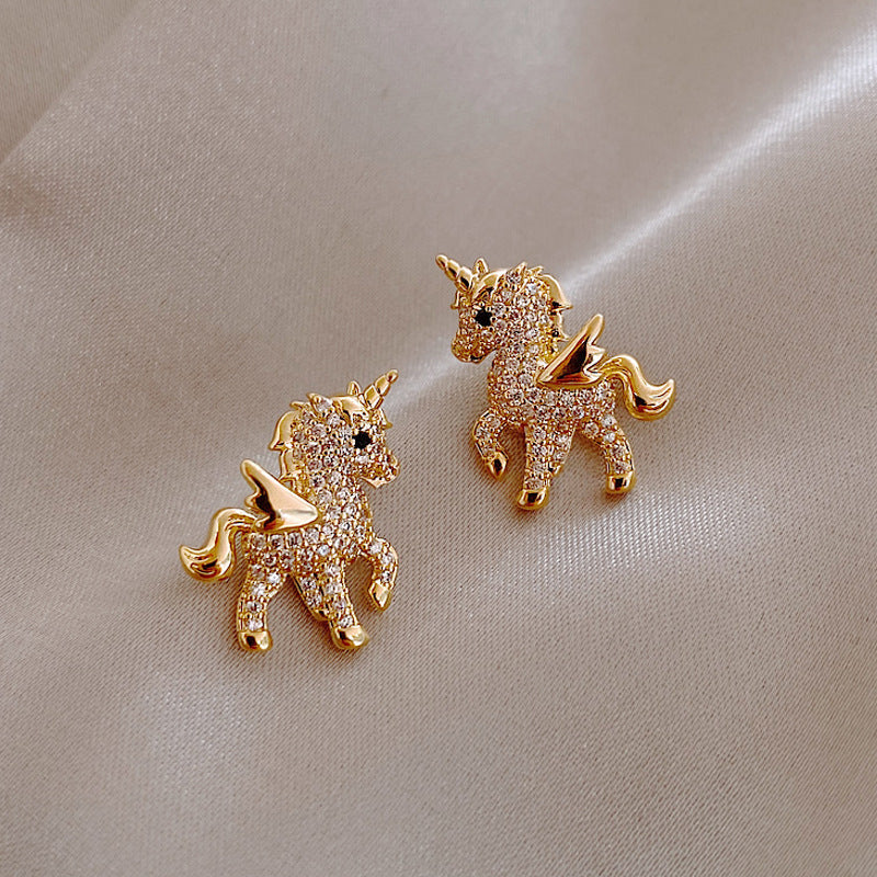 Full Diamond Pony Wings Cute Owl Earrings