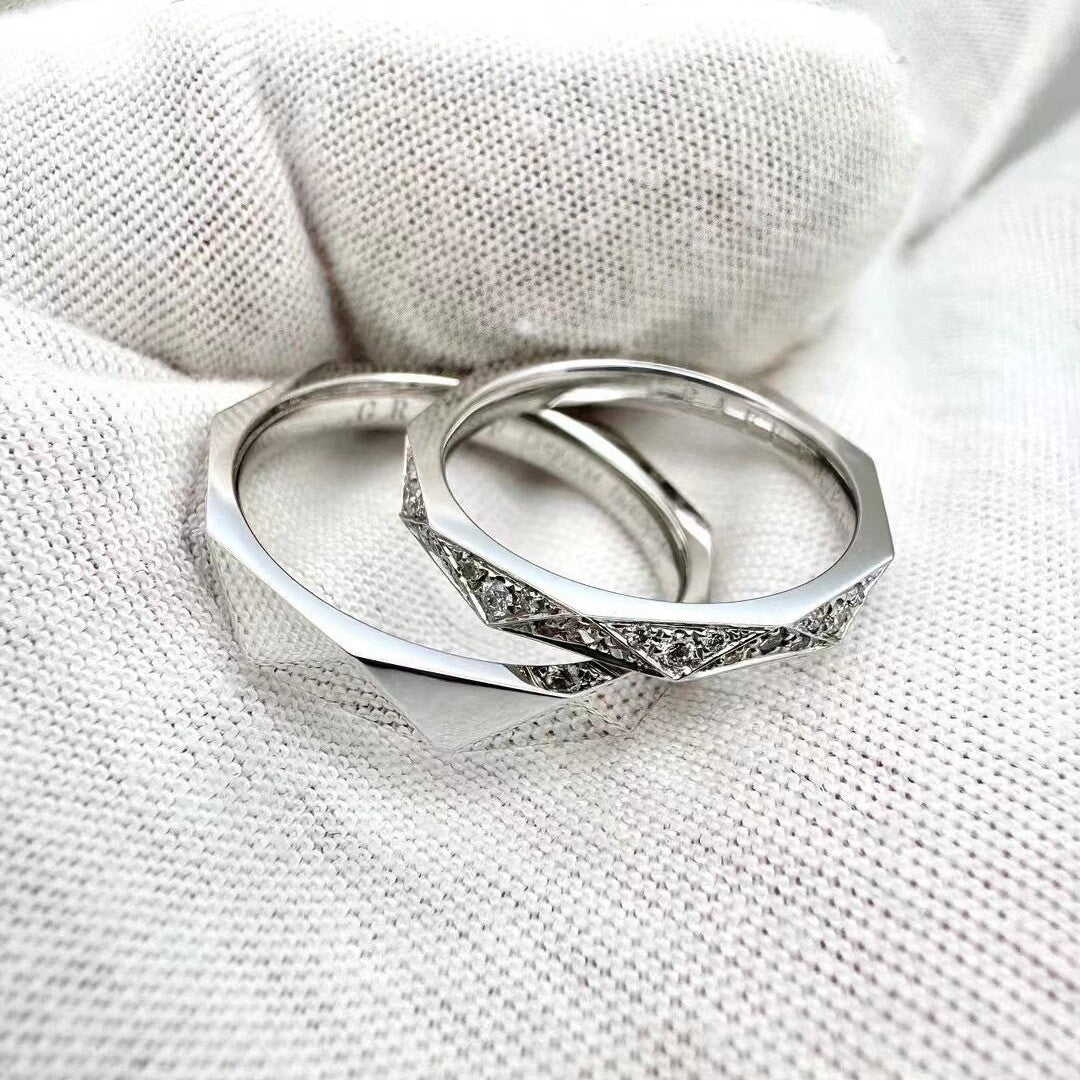Sier High Version Glossy Diamond Couple Mobius Strip Spiral Light Ring