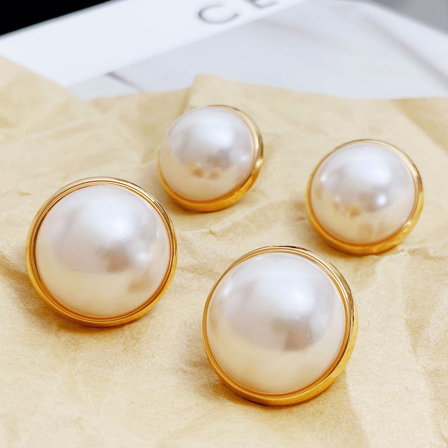 French Style Temperament Simple Hemisphere Pearl Sier Earrings