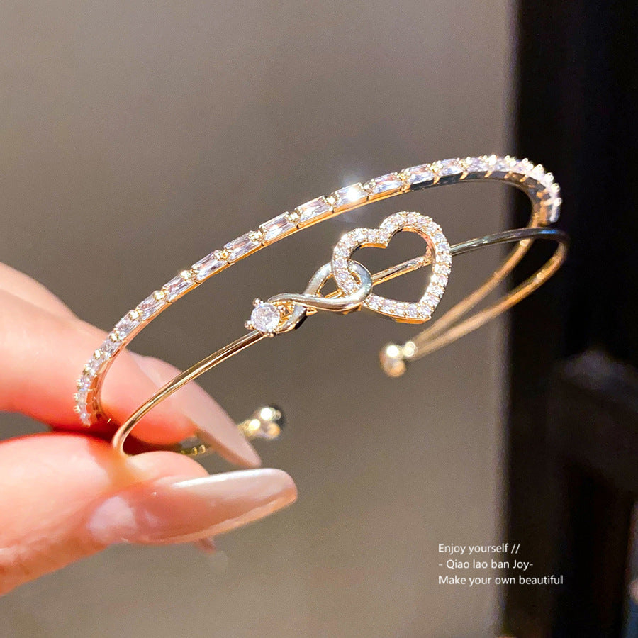 Women's Geometric Double Layers Loving Heart Fashionable Exquisite Light Bracelets