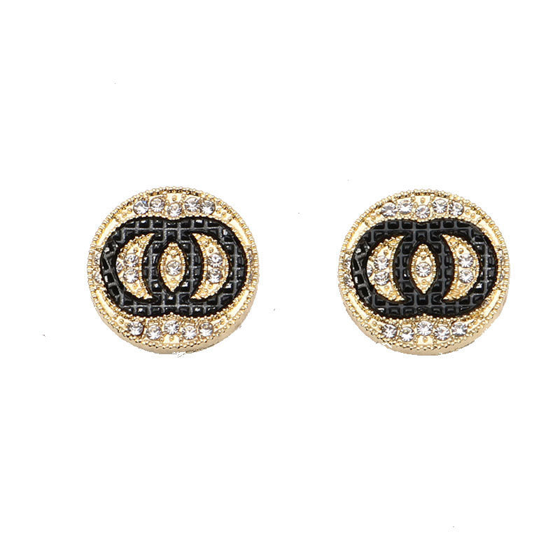 Women's Fashion Design Simple Letter Double Diamond Earrings