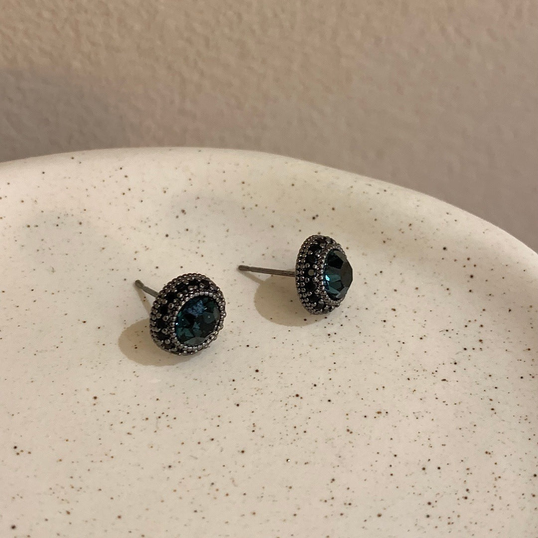 Exquisite Small Retro Elegant Ink Blue Low-key Commuting Daily Earrings