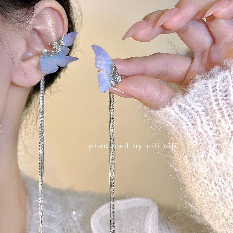 Women's Diamond Butterfly Tassel Romantic Design Style Earrings