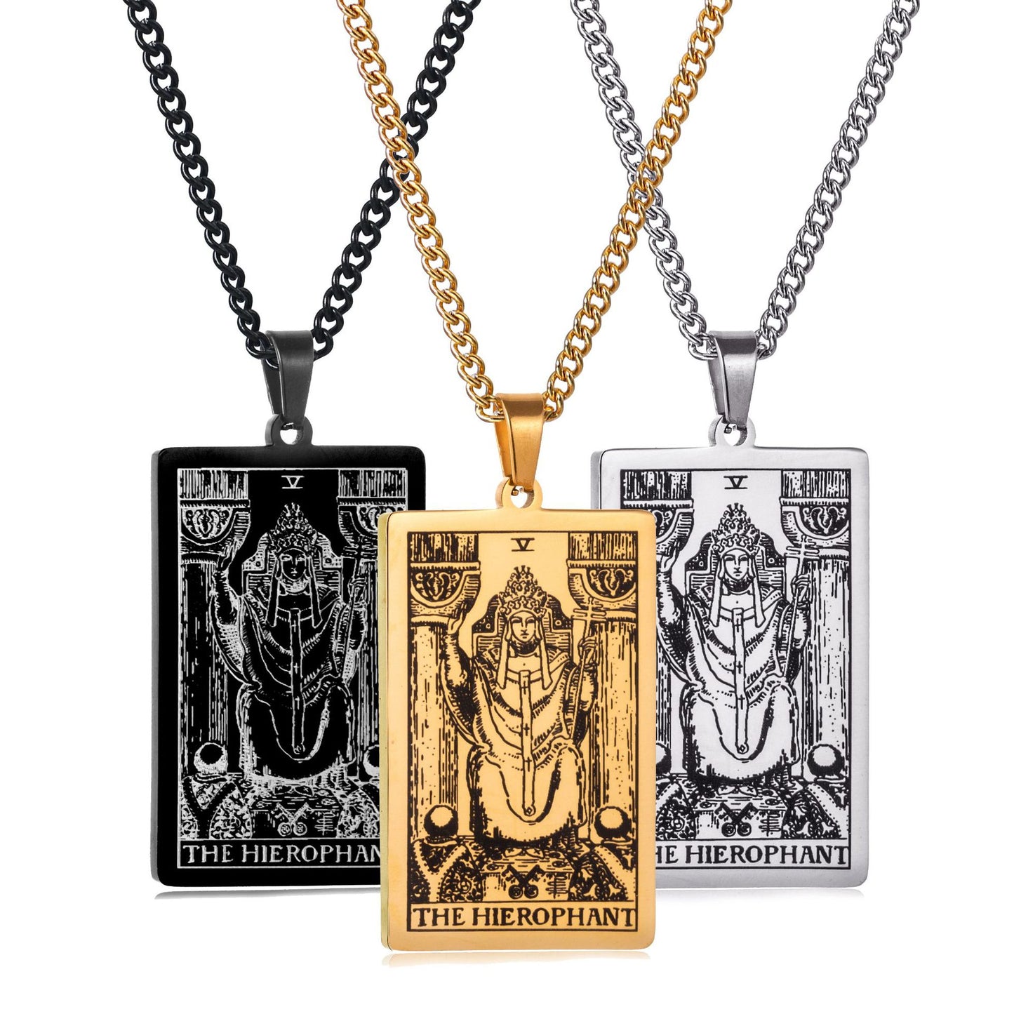 Men's Stainless Steel Tarot Personalized Retro Square Plate Necklaces