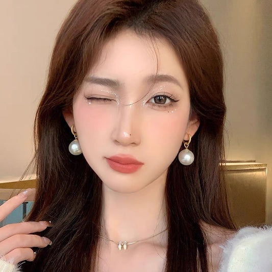 Women's Light Luxury Minority Elegant Big Pearl Titanium Steel Gold Earrings