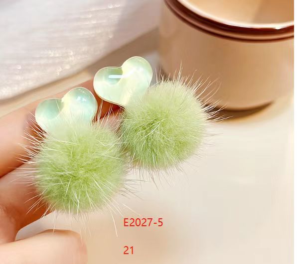 Purple Green Fur Ball Mink Plush Earrings